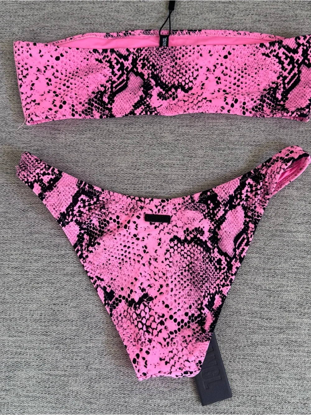 triangl swimwear Pink & Black Snake-Print Bandeau Bikini